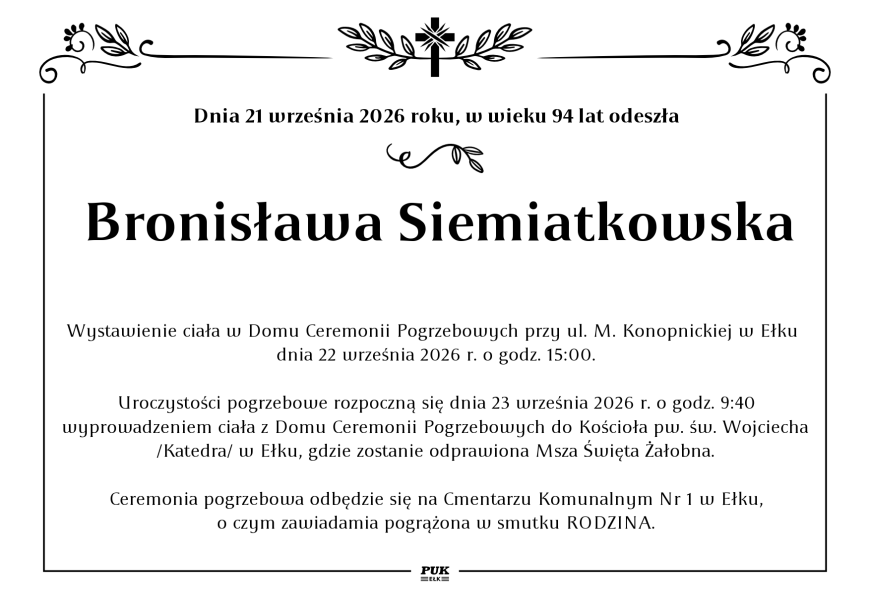 Bronisława Siemiatkowska - nekrolog